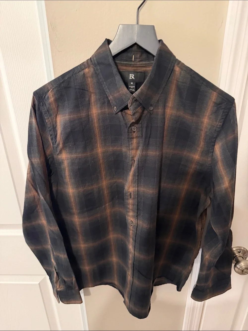 Banana Republic Relaxed Black & Brown Plaid Button-Down Shirt
